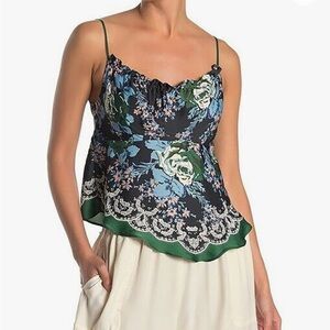 Free People Printed Ruffle Neck Camisole Top